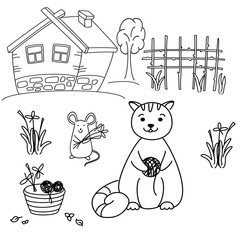 Cute cartoon farm on white background. Graphic vector illustrations for logos, packaging, children's decor, for design of cards, t-shirts.