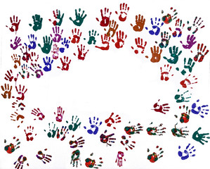 Fototapeta na wymiar Colorful hand imprints