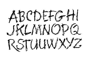 Vector Pastel or Charcoal Style Hand Drawn Alphabet Font. Calligraphy alphabet on a white background