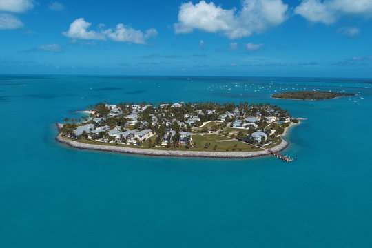 Aerial view of nearst Fort Zachary Taylor, Key West, Florida, United States. Caribbean sea. Great landscape. Travel destination. Tropical travel.