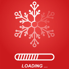 flat transparent white snowflake as loader indicator with loading bar progress, winter stock vector illustration clip art icon, design element on red background