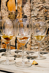 glasses with leftover drinks