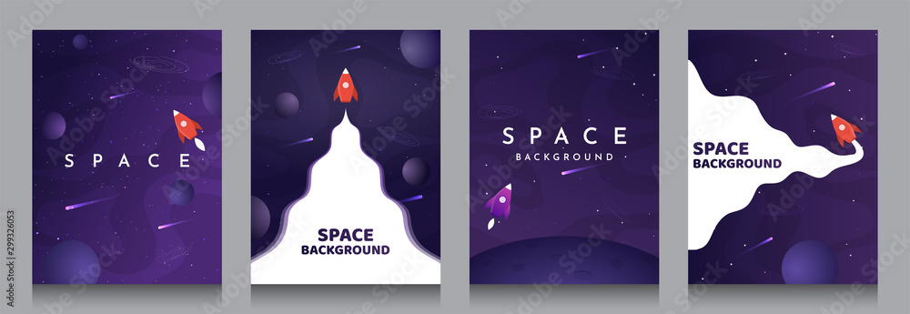 Wall mural vector illustration in abstract flat style. minimalistic color space. space exploration concept. a4 