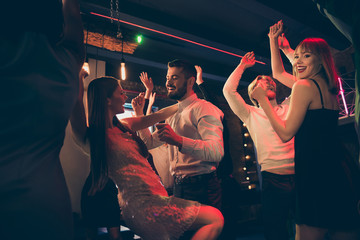 Portrait of cheerful positive group corporate people have fun party hard celebrate university...