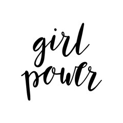 Fototapeta na wymiar Girl Power. Simple modern brush calligraphy. Feminist, woman motivational poster or t-shirt design. 