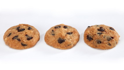 A cookie is a baked food that is typically small, flat and sweet. It usually contains flour, sugar and some type of oil or fat. It may include other ingredients such as raisins, oats, chocolate.