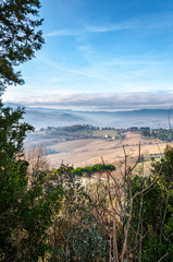 Todi in Umbria, Italy. Panorama from the hill on which the medieval city rises, from the valley of...