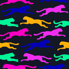 Bright Wild animal silhouette seamless vector pattern. Colorful girlish design.