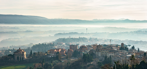 Todi in Umbria, Italy. Panorama from the medieval city of the Church of the 