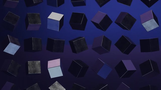 Metallic cubes rotating. Abstract 3d animation.