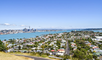Panoramic Aerial View of Auckland and Harbor, as seen from Mount Victoria in Devonport - Auckland, New Zealand