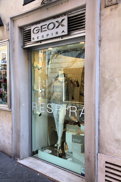 ROME - APRIL 10: Geox shop on April 10, 2012 in Rome, Italy. Geox is a successful Italian apparel company founded in 1995. It had 58m EUR of profit and 850m EUR revenue in 2010.