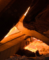 dry wood on fire glow