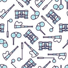 Seamless pattern with telescope, field glass, glasses, monocle.