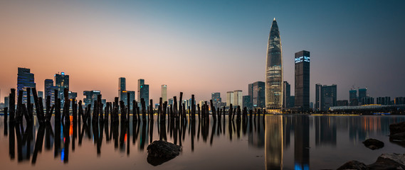 Nightscape of bustling and wealthy ShenZhen City in China