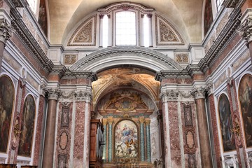 Interior of Basilica of Saint Mary of Angels and Martyrs on April 9, 2012 in Rome. It is old famous baroque church dating back to 1562.