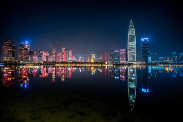 Nightscape of bustling and wealthy ShenZhen City in China