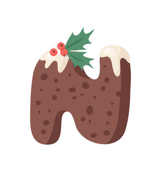recommend clip art: Cartoon vector illustration Christmas Pudding. Hand drawn font. Actual Creative Holidays bake alphabet and letter