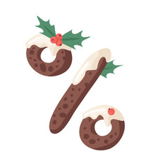 Cartoon vector illustration Christmas Pudding. Hand drawn font. Actual Creative Holidays bake alphabet and signs