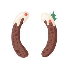 Cartoon vector illustration Christmas Pudding. Hand drawn font. Actual Creative Holidays bake alphabet and signs