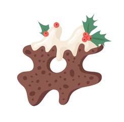 Cartoon vector illustration Christmas Pudding. Hand drawn font. Actual Creative Holidays bake alphabet and signs