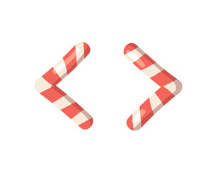 Cartoon vector illustration Christmas Candy Cane. Hand drawn sign font. Actual Creative Holidays sweet symbol triangular brackets