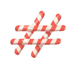 Cartoon vector illustration Christmas Candy Cane. Hand drawn sign font. Actual Creative Holidays sweet symbol hashtag