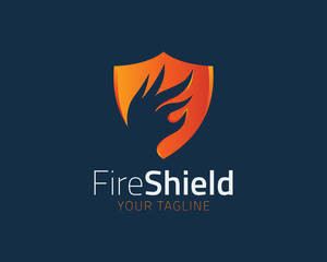 Shield Fire Flame Logo design vector template. Fire Logotype concept icon Illustration