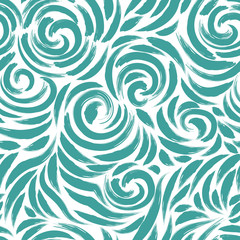 Seamless pattern of brush strokes of turquoise color on a white background. Harvesting for the design of fabrics and curtains.