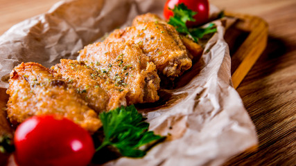 Fried Chicken Wings on wooden table background