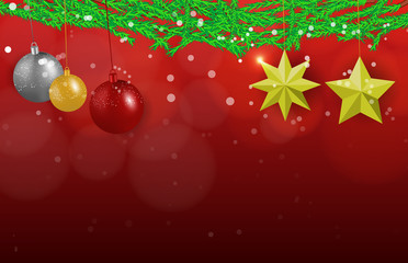 close up of christmas star and ball on red background