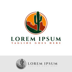 cactus plants, Hipster logo of wild traveling in the desert