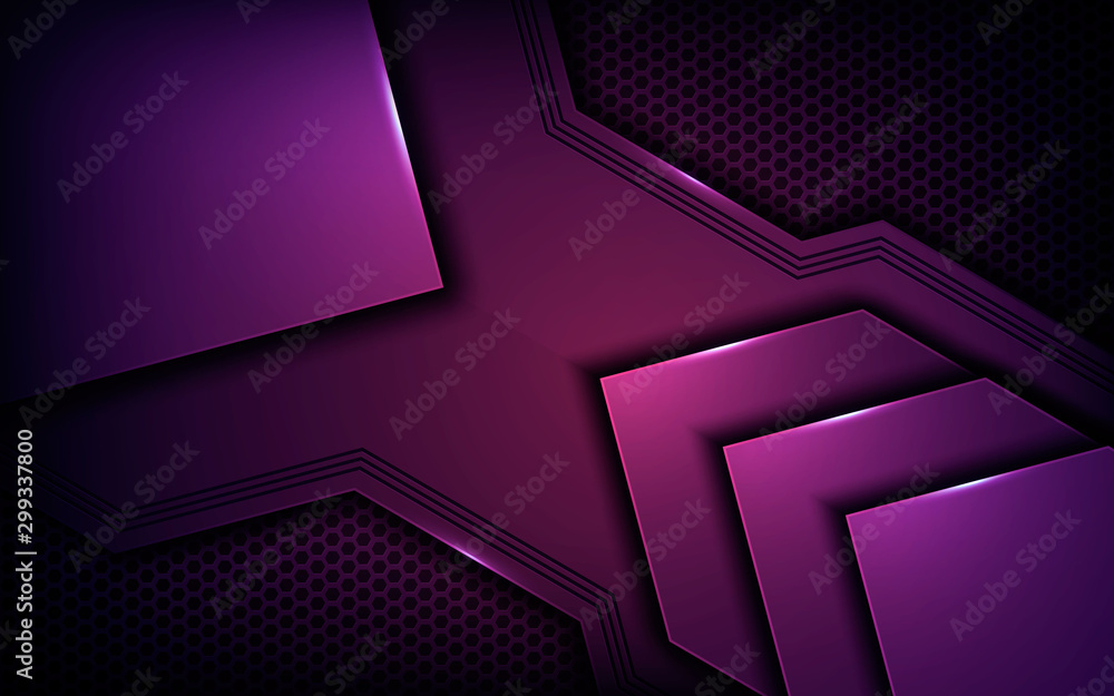 Poster purple abstract dimension on dark texture background. realistic overlap layers texture with lights e