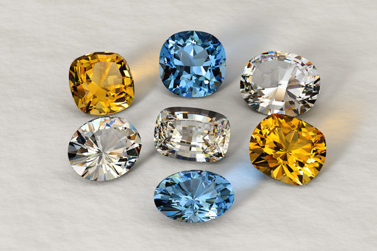 Colorful topaz gemstones on white background