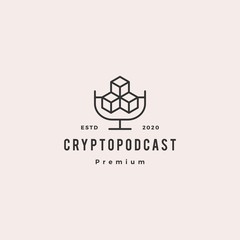 Fototapeta premium crypto podcast logo hipster retro vintage icon for blockchain cryptocurrency blog video vlog review tutorial channel