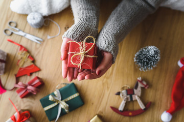 Woman Hands Showing Christmas Gift
