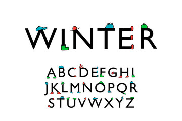 Winter hand drawn vector type font in cartoon comic style