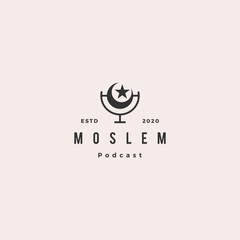 moslem podcast logo hipster retro vintage icon for islamic blog video vlog channel