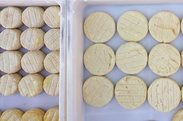 Fresh goat cheese at a French farmers market
