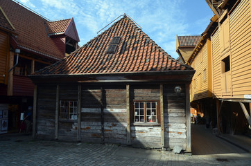 View of historical buildings of Bergen, Norway. 