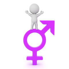 3D Character standing victorious on top of transgender symbol