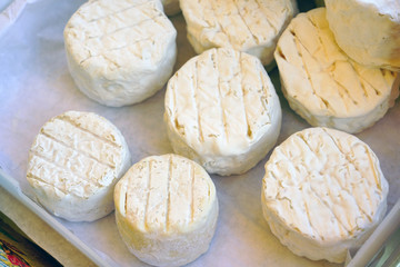 Fresh goat cheese at a French farmers market