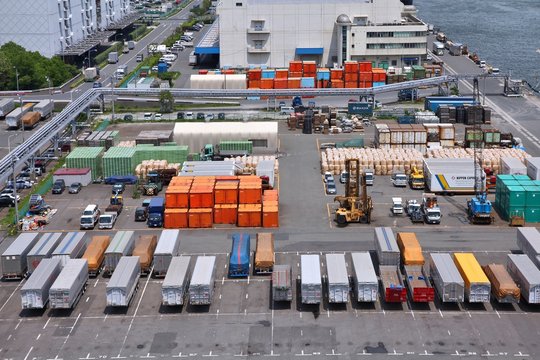 TOKYO, JAPAN - MAY 11, 2012: Containers in Port of Tokyo in Tokyo. Port of Tokyo is one of busiest seaports in the Pacific Ocean basin with 100 million tonnes of cargo handled annually.