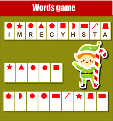 Educational game for children. Word puzzle kids activity. Christmas theme fun for toddlers