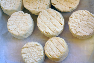 Fresh goat cheese at a French farmers market