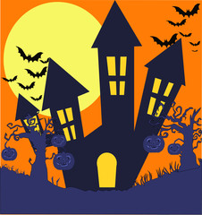 halloween background with house and bats