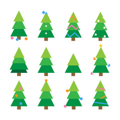 Winter colorful cartoon Christmas tree vector set