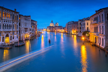 Venice city at dusk with Santa Maria della Salute Basilica, Italy