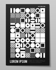 Vector minimalistic poster with simple shapes. Procedural geometric. Swiss style abstract layout. Conceptual generative backdrop form modern journal, book cover, branding, business presentations.