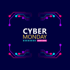 Cyber monday sale with circuit board background. Modern design.Vector illustration 